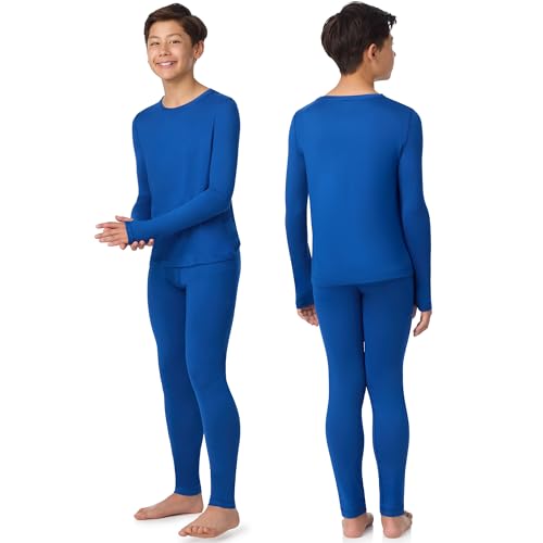 Image of Cuddl Duds Lightweight 2 Piece Active Base Layer Matching Sets for Boys | Kids Everyday Activewear, Long Sleeve Top & Leggings, Back to School & Gym Clothes, Breathable Moisture Wicking Lounge Set