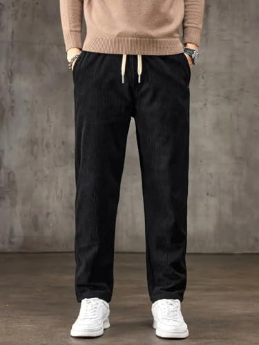 Image of SMOWKLY Men's Ribbed Casual Trousers | Cotton Blend Drawstring Elastic Waist Pants for Men | Comfortable Breathable Lounge Pants | Relaxed Fit Stylish Summer Bottom Wear for Men
