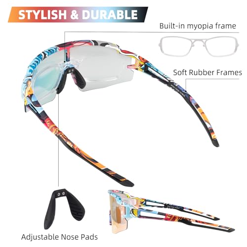 Image of ROCKBROS Photochromic Sports Sunglasses Professional Anti Fog - UV400 Goggles with Myopia Frame for Running Cycling Fishing