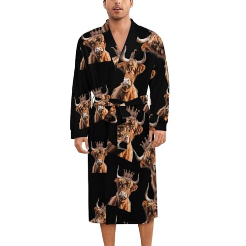 Highland Cow of King Soft Robe Long Sleeve Bathrobes V Neck Sleepwear Spa Robes with Belt Men Woman