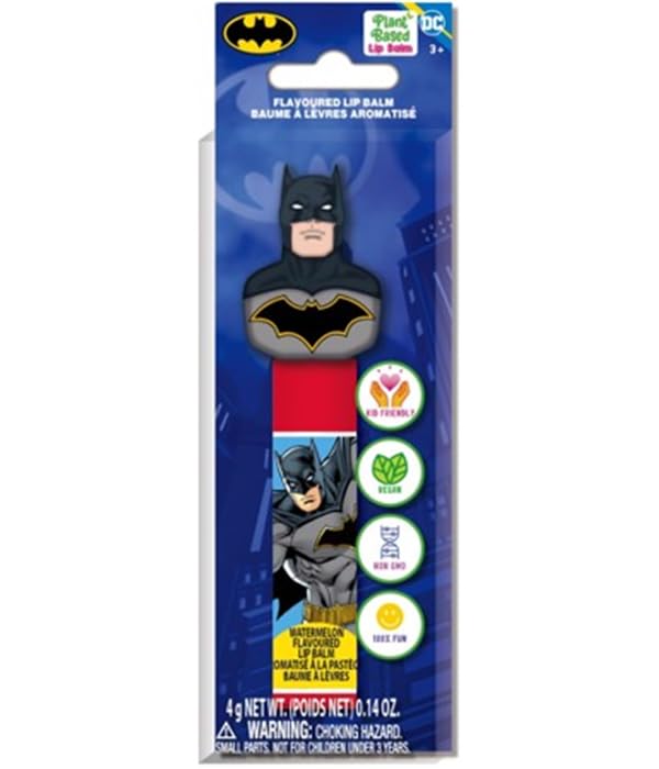 Batman Watermelon Lip Balm with Character Rubber Topper - Moisturizing Superhero Lip Care