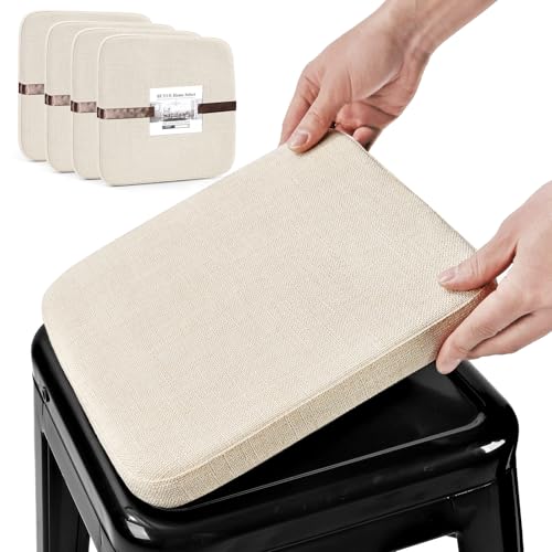 Image of BUYUE Friendly Woven Fabric Magnetic Bar Stool Cushions Set of 4, Enhanced Anti-Slip Breathable Small Chair Seat Pads for Cafe Bistro Stackable Metal Stools (Square, Beige, 4 Counts)