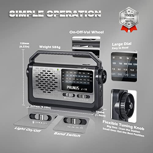 Image of NOAA Weather AM FM Portable Radio with Best Reception,Flashlight, Earphone Jack,Battery Operated Radio by 3X D Cell Batteries or AC Power for ICE Storms Emergency Use,Plug in Wall by PRUNUS J15WB