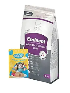 PETS EMPIRE Eminent Cat Adult Chicken 2 Kg Adult Cat Food Eminent Adult Cat with Chicken Flavor + Free MOOCHIE (1 Pouch ) 85g Wet Cat Food Grain-Free Gravy With Tuna Chicken & Salmon Oil