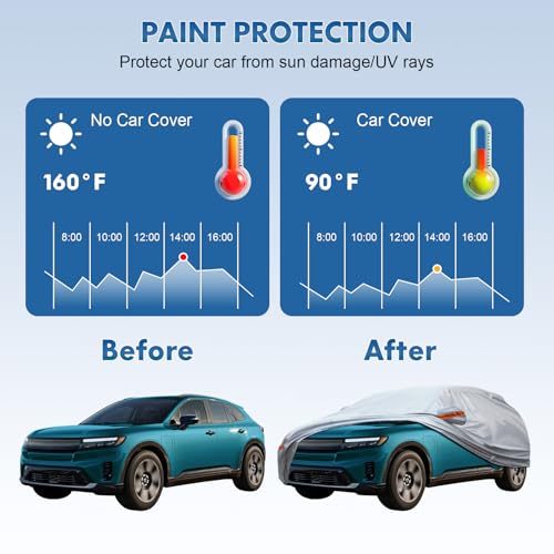 Image of 6-Layer Full Car Cover is All-Weather Waterproof, Universal in All Seasons, Snow Prevention Rainproof, Acid Rainproof, Sunscreen, Ultraviolet-Proof, Fit MPV 199 inch-210 inch Orange Reflective Strip