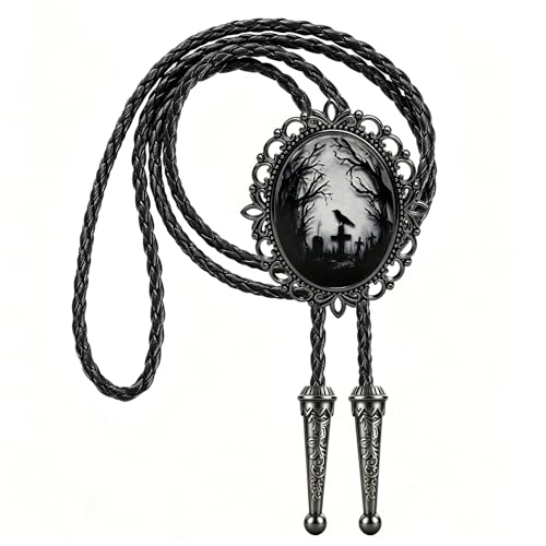 Image of Jeilwiy Bolo Tie for Men Western Cowboy Gothic Bolo Tie Necklace Halloween | Glow in Dark Bolo Tie for Men Women, 3D Halloween Bolo Tie, Gothic Western Ties, String Ties for Men Rodeo Leather Necktie