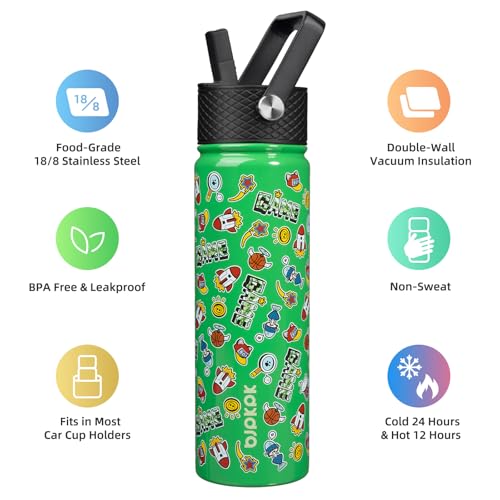 Image of BJPKPK Insulated Water Bottle, 22oz Stainless Steel with Straw Lid