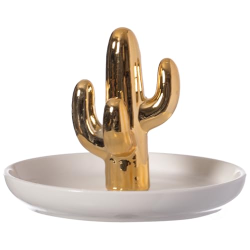 Moderno plato de cerámica para adornar joyas, plato blanco y árbol de cactus dorado