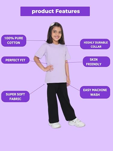 Image of Girl's Solid Regular Fit Half Sleeve 100% Pure Cotton T-Shirt