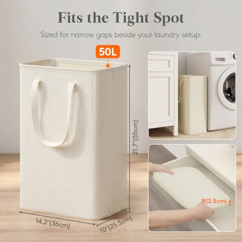 Image of Lifewit Slim Collapsible Laundry Basket with Handles, 50L, Ivory