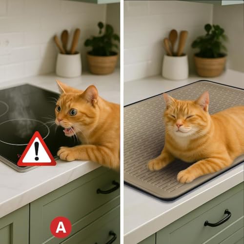 Image of Stove Top Cover for Electric Stove - Food Grade Ceramic Stove top Cover, Silicone XXL Dish Drying Mat, Glass Cooktop Covers, Flat RV Range top Mats (Taupe Thickened,30x21)
