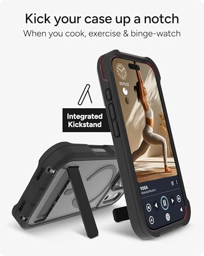 Image of ZAGG Rainier Case with Kickstand for iPhone 17 Pro - Smoke Black, Graphene 22ft (7m) Drop Protection, Lanyard Attach Points, MagSafe, Wireless Charging Compatible, 2-Piece Design, Phone Case