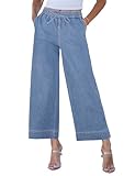 luvamia Wide Leg Jeans Women Elastic Waist Twill Cropped Wide Leg Pants for Women Wide Leg Pants Woman Cody Blue Large Fits Size 12 / Size 14