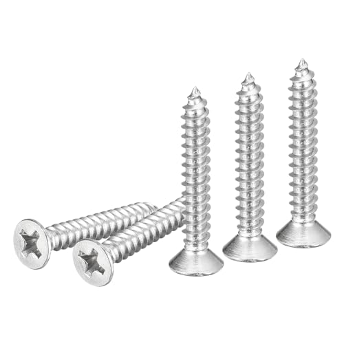 Image of DTGN 100Pcs #7x1 inch Flat Head Wood Screws, 304 Stainless Steel Phillips Self Tapping Screws - Good for Woodworking, Furniture - Silver