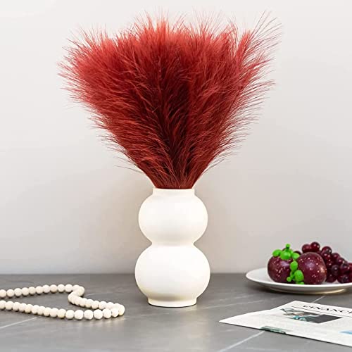 Image of SATYAM KRAFT 48 Pcs Faux Pampas Grass Small Artificial Flowers | Fake Flower for Vase Decoration, Home Decor, Office, Bedroom, Table, Balcony, Corner Styling and Craft Items Corner (Red)