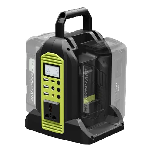 WaxPar Power Inverter Compatible with Ryobi 40V Battery 350W Outdoor Generators Convert DC 40V to AC 120V Pure Sine Wave Inverter with 6 Output Ports LED Light for Camping Emergency