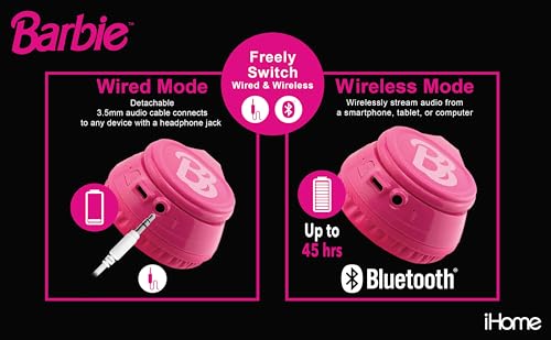 Image of Barbie Bluetooth Headphones for Kids, Wireless Headphones for School, Home, or Travel (Barbie)