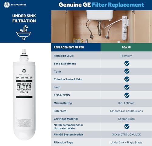 Image of GE Single Stage Under Sink Water Filtration System, Reduces 95+ Impurities Including Lead, Chlorine, Arsenic, & PFOA /PFOS, Easy Installation with Included Kit, Twist & Lock Design, GXK140TNN
