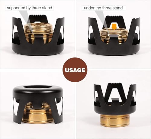 REDCAMP Mini Spirit Burner - Brass Alcohol Stove with Adjustable Flame & Wind Shield, Ultralight Portable Camping Stove for BBQ, Backpacking, Hiking, Outdoor Cooking and Picnic (Black)