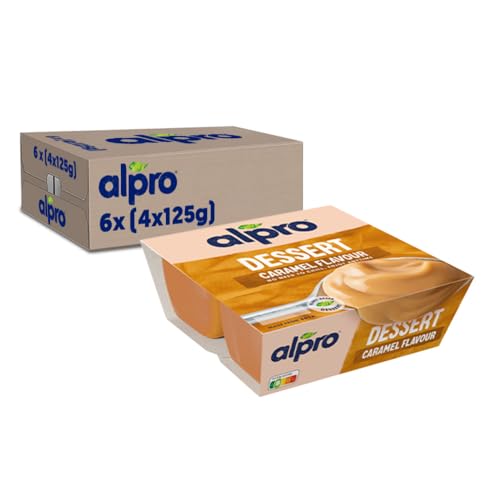 Alpro Soya-Dessert Karamellgeschmack – Auf Soyabasis – Vegan und von Natur aus laktosefrei – Reich an Calcium und Vitaminen – 6 x (4 x 125) g