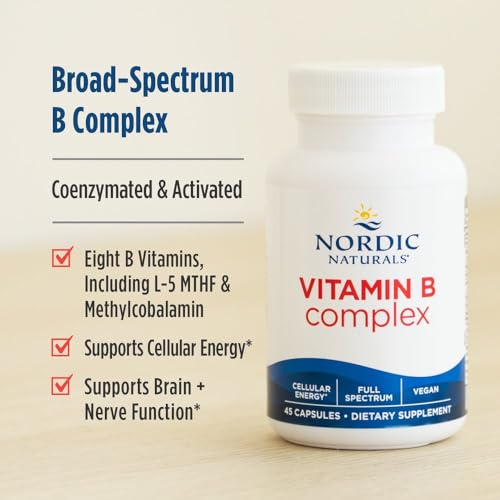 Image of Nordic Naturals Vitamin B Complex - 45 Capsules Thiamine, Riboflavin, Niacin, B6 & B12, Folate, Biotin, Pantothenic Acid Heart Brain Health, Energy, Metabolism Non-GMO Servings (Pack of 2)
