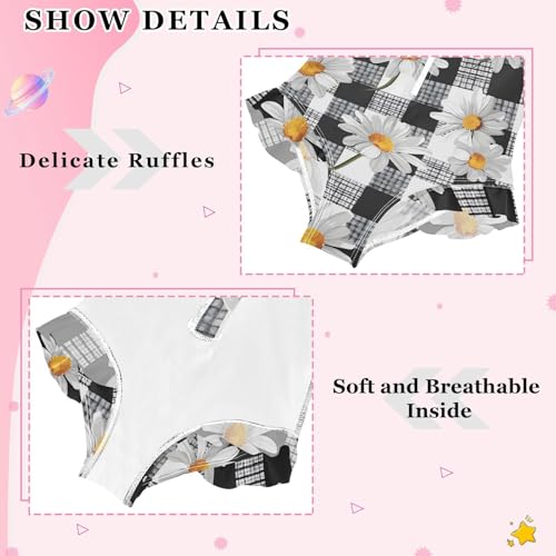 Girls One Piece Swimsuits Long Sleeve Swimsuit Zipper Bathing Suits Daisies Black and White Buffalo Plaid4