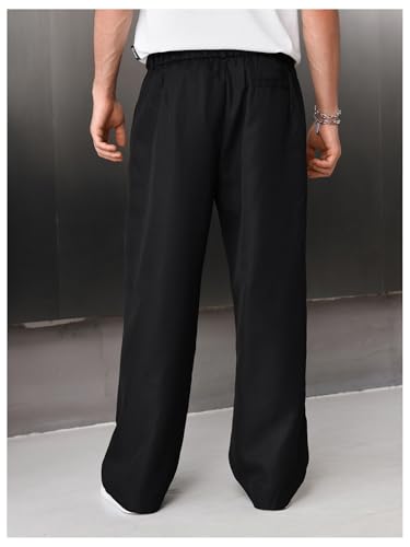 OYOANGLE Men's Pleated Mid-Rise Straight Leg Pants Loose Fit Casual Dress Pants with Pockets3