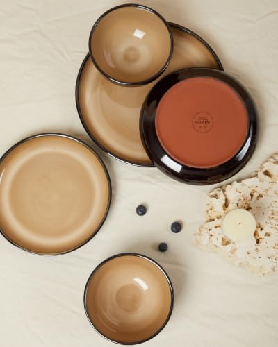 Image of Pokini Stoneware Dinnerware Sets for 4, 12pcs Plates and Bowls Sets Dishes