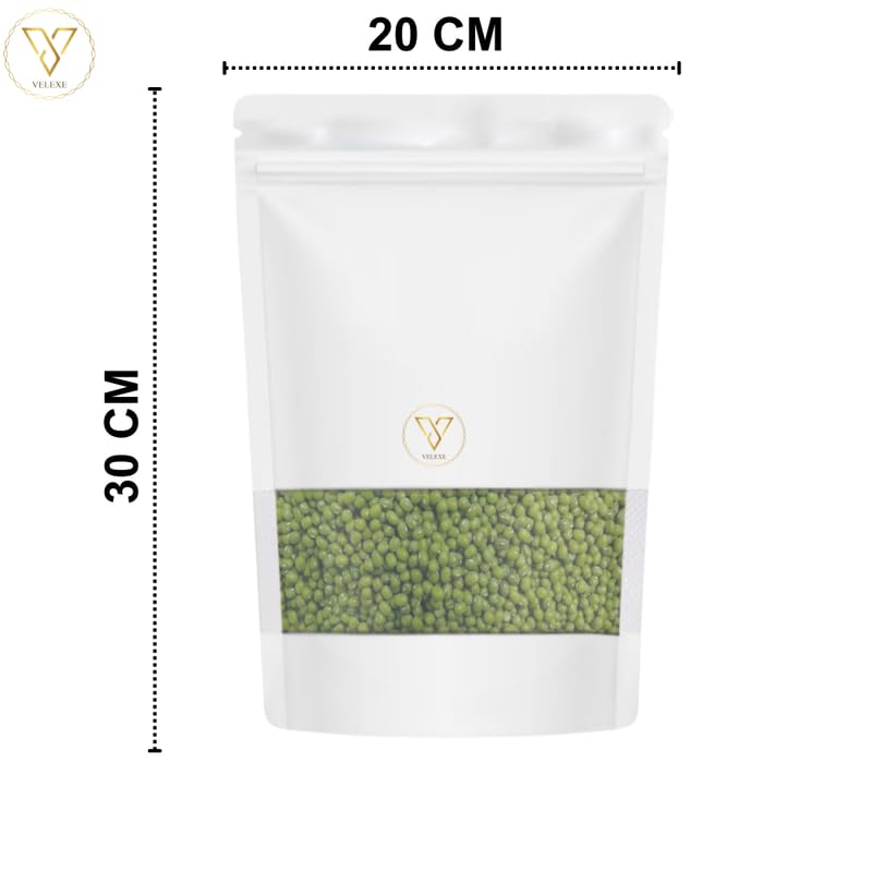 Image of White Matte Zip Lock Stand Up Pouches | 200mm*300mm | 1KG | Pack of 10 | Reusable, Leakproof & Airtight Multi-Purpose Pouches with Self-Sealing Technology