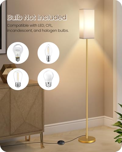 Image of 2Pack Floor Lamp, Pole Lamp with Foot Switch, Modern Standing Lampshade, Minimalist Freestanding Lamp (Bulb Not Included)for Living Room, Bedroom,Study, ETL Listed,Gold and White DCW07LDP205