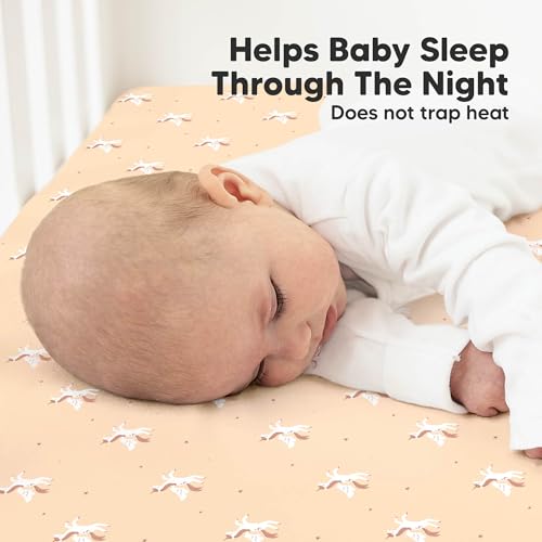 Image of 2pk Organic Cotton Crib Sheets for Boy Girl 52x28 (Lune Mystic) | Fitted Crib Mattress Sheet Neutral, Breathable Cover for Baby Bed Set, Toddler Mattress, Soft & Cute Prints