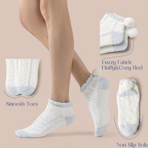 Image of 3Pairs Ankle Socks Low cut Pom Pom Fluffy Fuzzy Warm Winter Plush Slipper Socks For Women
