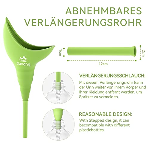 Sunany Urinal für Damen, weiblich, Trichter aus Silikon, tragbar für PIPI im Stehen, wiederverwendbar, weibliche Toilette, für draußen, Aktivitäten, Camping, Reisen (grün)