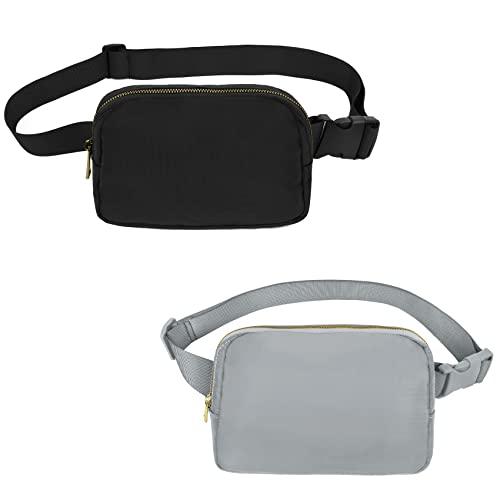 Image of VOROLO Fanny Pack For Women And Men Crossbody Bag Black+Light Grey | Adjustable Strap Graduation Gifts Lightweight Travel Running