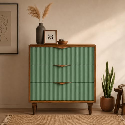 Image of Solid Wood Rodondo Chest of Drawers | Drawer Chest with 3 Drawers | Wooden Drawer Storage Cabinet | Finish- Premium Olive Green and Light Brown