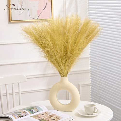 Image of Serwalin Gold Artificial Pampas Grass Decor, 17.7 Inch 6pcs Golden Realistic Faux Pampas Grass for Wedding Centerpieces, Home Decor, Table, Party Decorations