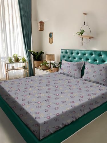 Image of ROSARAHOME 180 TC Microfiber Flat Queen Size Double Bed Bedsheet with 2 Pillow Cover| Bedsheet:240cmx225cm Pillow Covers:45cmx70cm,Floral Purple
