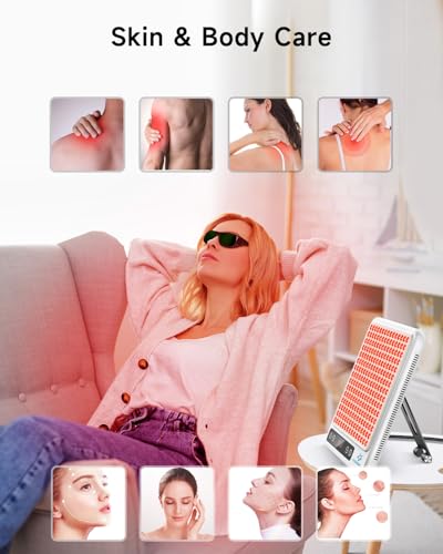Red Light Therapy for Face, 225 Dual Chip Portable Red Light Therapy Panel Device with 660nm Red Light & 850nm Near Infrared Light Lamp with Stand Timer for Body Face Skin Care (White) - Image 6
