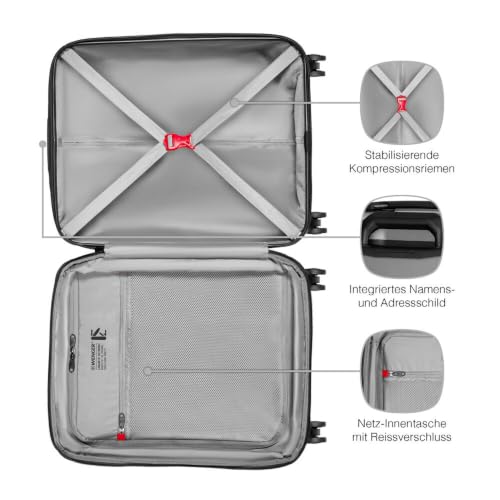 WENGER Prymo Carry-On Hartschalenkoffer, Handgepäck, Trolley, 36 (43) l, Sicherheitsschloss, Damen/Herren, Reisen Urlaub, Silber, 654115 – Ansicht 5