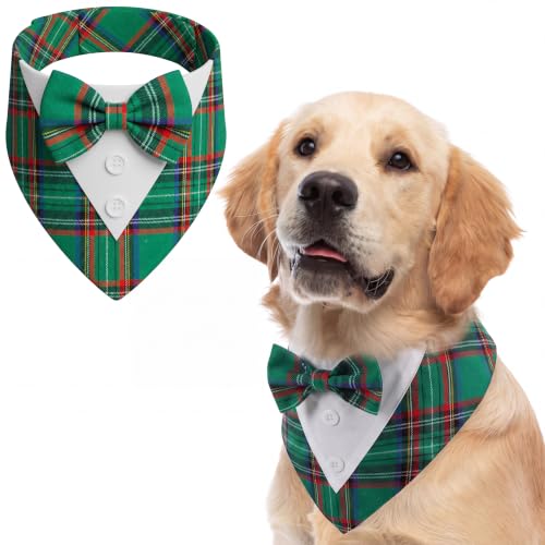 FUAMEY Dog Tuxedo, Christmas Bow Ties for Dogs Holiday Plaid Dog Bandanas