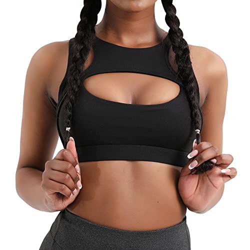 Sexy Gym Bras for Women Cutout Supportive Comfy Push Up Workout Cute Sports Yoga Bra High Impact (M, Black) Sexy Gym Bras for Women Cutout Supportive Comfy Push Up Workout Cute Sports Yoga Bra High Impact (M, Black)