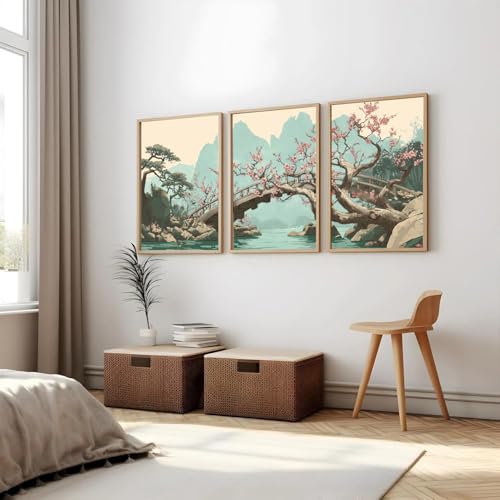 Image of Gamya Framed Japan Samurai Theme Wall Painting Posters For Office, Living Room, Bedroom Wall Decor - Japanese Japandi Samurai Aesthetic Room Decor (River, 19x29 Inches, Framed)