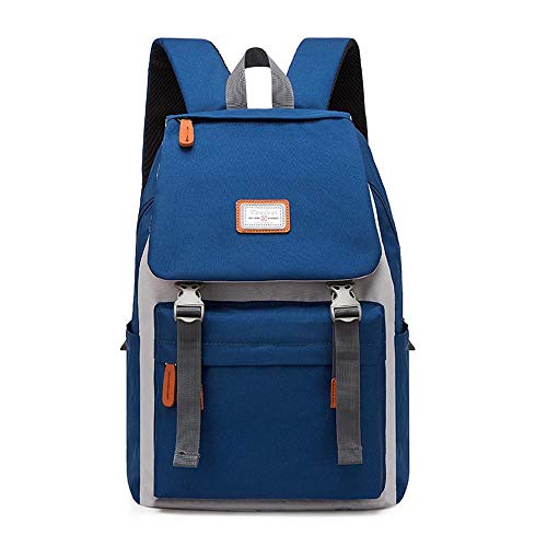 Mochila para mujer diseño contraste azul y gris estilo campus coreano escuela secundaria
