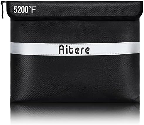 5200℉ Fireproof Document Bag with Zipper, Aitere 14.2"x11" Waterproof and Fireproof Bag, Thickened 9-layer Function Materials and Multiple Protections for Your Valuables,SGS Test(UL94 VTM-0 Certified)