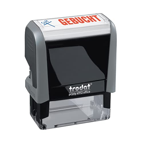 Trodat Office Printy 4912 selbstfärbender Textstempel, Text GEBUCHT, Abdruckfarbe blau-rot, 47 x 18 mm