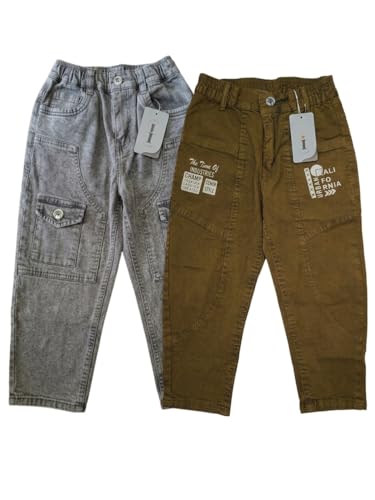 Image of Boys Cargo Pants, Kids Cargo Jeans with Pockets, Adjustable Waist, Stretch Denim Casual Pants for Boys