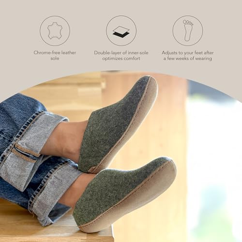 Image of Glerups 100% quality wool mix Slipper with leather sole - Unisex Slip-on