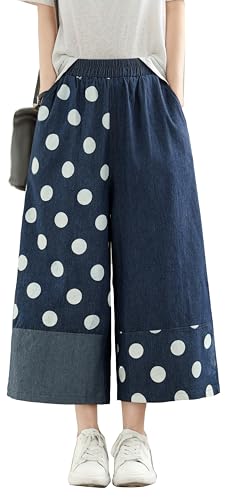 Women's Loose Wide Leg Jeans Trendy Elastic Waist Denim Pants with Pockets