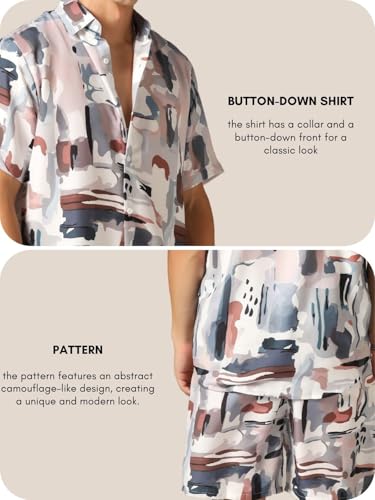Image of GRECIILOOKS Co Ord Set for Men | Trendy Night Dress for Boys | Shirt and Shorts Combo for Lounge | Stylish Summer and Travel Outfit | Men's Matching Two-Piece for Vacation