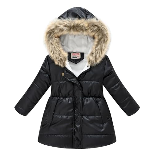 Kids Girls Long Sleeve Water-Resistant Hooded Jacket Coat Winter Medium Long Outerwear